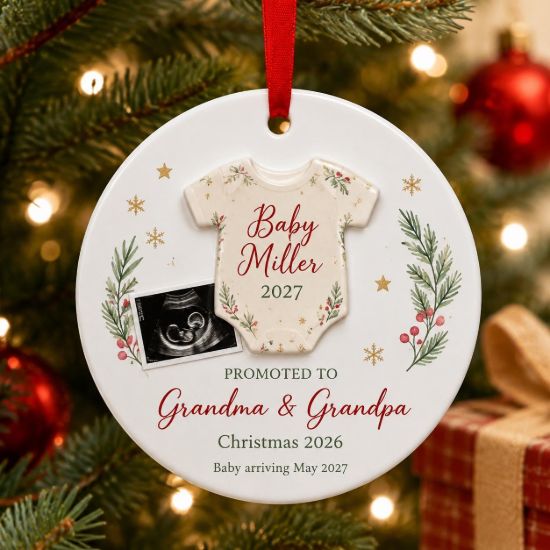 Picture of Pregnancy Announcement Christmas Ornament, Promoted To Grandma Grandpa Gift, Baby Reveal Keepsake, Custom Ultrasound Photo Ornament 2026
