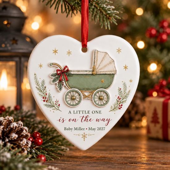 Picture of Pregnancy Announcement Ornament, Baby On The Way Christmas Gift, Custom Baby Shower Keepsake, New Baby Heart Ceramic Acrylic Ornament 2026