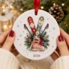Picture of Personalized Ski Ornament, 2 Layer Ceramic Christmas Ornament, Ski Lover Gift, Winter Sports Keepsake, Custom Snowboard Xmas Decor