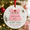 Picture of Personalized Baby Girl Christmas Ornament, Pregnancy Announcement 2 Layer Ceramic Acrylic Keepsake, Baby Coming 2027, Expecting Parents Gift