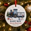 Picture of Personalized Baby Boy Christmas Ornament, Pregnancy Announcement Train Ornament, Baby Coming 2027, Ceramic Acrylic Keepsake Gift for Parents