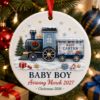 Picture of Personalized Baby Boy Christmas Ornament, Pregnancy Announcement Train Ornament, Baby Coming 2027, Ceramic Acrylic Keepsake Gift for Parents
