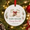 Picture of Pregnancy Announcement Christmas Ornament, Personalized Baby Booties 2 Layer Ceramic Acrylic Keepsake, Baby Coming 2027, New Parents Gift