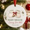 Picture of Pregnancy Announcement Christmas Ornament, Personalized Baby Booties 2 Layer Ceramic Acrylic Keepsake, Baby Coming 2027, New Parents Gift