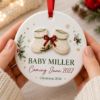 Picture of Pregnancy Announcement Christmas Ornament, Personalized Baby Booties 2 Layer Ceramic Acrylic Keepsake, Baby Coming 2027, New Parents Gift