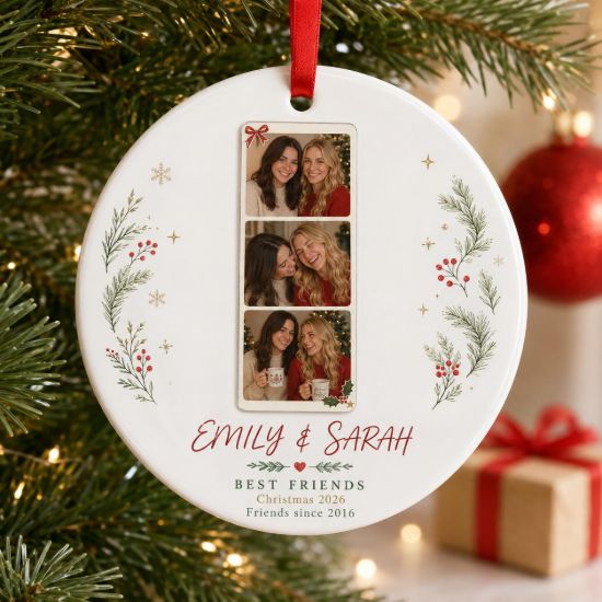 Picture of Personalized Best Friend Christmas Ornament, Custom Photo Strip 2 Layer Ceramic Acrylic Ornament, Friendship Keepsake Gift for Besties 2026