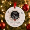 Picture of Personalized Pregnancy Announcement Ornament, Custom Ultrasound Photo 2 Layer Ceramic Acrylic Ornament, Baby Coming 2027, Christmas Keepsake