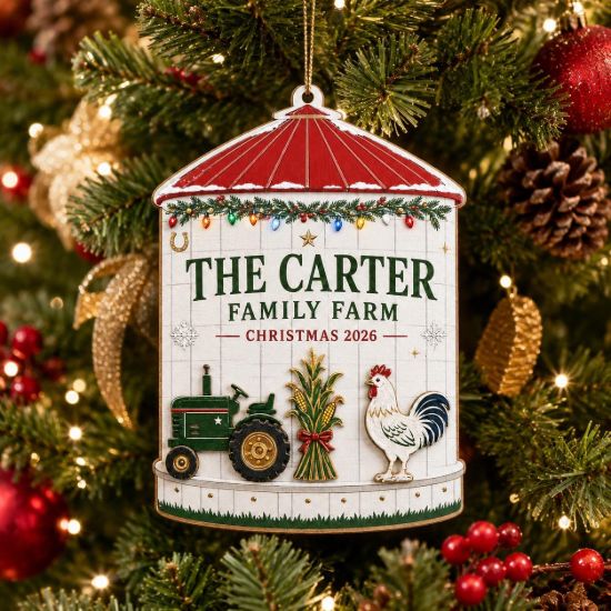 Picture of Personalized Farm Christmas Ornament, Custom Family Farm Name Ornament, Tractor Rooster Farmhouse Keepsake, Farmer Gift, Christmas 2026