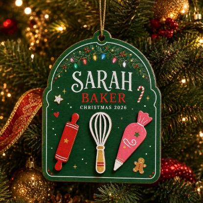 Picture of Personalized Baker Christmas Ornament, Custom Name Baking Ornament, Rolling Pin Whisk Bakery Gift, Pastry Chef Keepsake, Christmas 2026