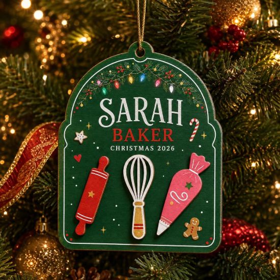 Picture of Personalized Baker Christmas Ornament, Custom Name Baking Ornament, Rolling Pin Whisk Bakery Gift, Pastry Chef Keepsake, Christmas 2026