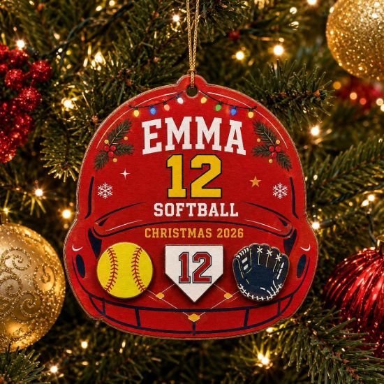 Picture of Personalized Softball Christmas Ornament, Custom Name Number Wood Ornament, Softball Player Gift for Girls, Team Keepsake, Christmas 2026