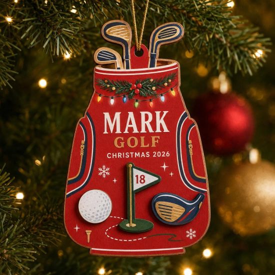 Picture of Personalized Golf Christmas Ornament, Custom Name Golf Bag Wood Ornament, Golf Lover Christmas Keepsake, Golfer Christmas Gift 2026