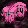 Picture of Personalized Pink Halloween Baseball Jersey, Custom Name Number, Breast Cancer Awareness Shirt, Spooky Pumpkin Bat Team Jersey Gift