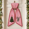 Picture of Personalized Christmas Wreath Sash, Custom Monogram Wreath Bow, Red White Striped Christmas Bow, Holiday Door Decor, Christmas Wreath Gift