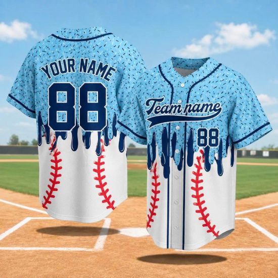 Picture of Custom Christmas Baseball Jersey, Personalized Holiday Drip Baseball Shirt, Winter Snow Baseball Uniform, Family Matching Xmas Gift Apparel