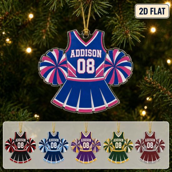 Picture of Personalized Cheerleader Christmas Ornament, Custom Name Number Team Color Cheer Uniform Acrylic Ornament, Cheer Christmas Gift for Girls