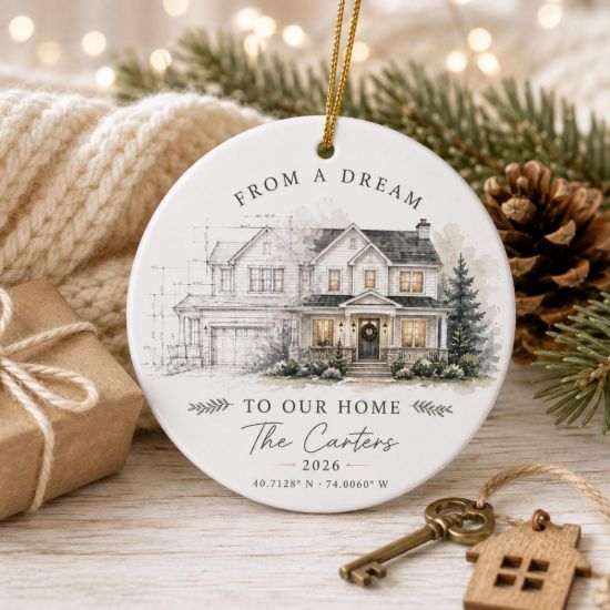 Picture of Personalized New Home Ornament, Custom House Portrait Christmas Ornament, Family Name Keepsake, First Home Gift, Housewarming Gift 2026