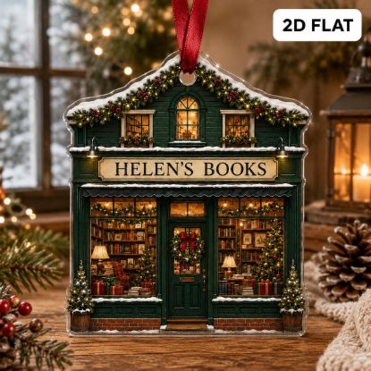 Picture of Personalized Bookstore Christmas Ornament, Custom Library Acrylic Ornament, Book Lover Gift, Reading Nook Keepsake, Literary Holiday Decor