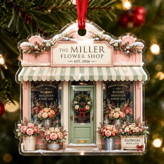 Picture of Personalized Flower Shop Christmas Ornament, Custom Florist Store Acrylic Ornament, Flower Lover Gift, Floral Business Keepsake Decor 2026