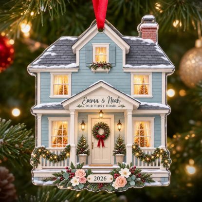 Picture of Personalized First Home Christmas Ornament, Custom House Acrylic Ornament, New Home Gift, Couple Keepsake, Homeowner Holiday Decor 2026
