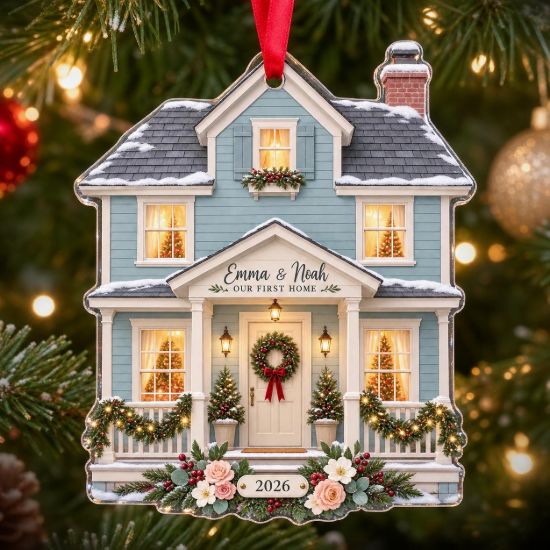 Picture of Personalized First Home Christmas Ornament, Custom House Acrylic Ornament, New Home Gift, Couple Keepsake, Homeowner Holiday Decor 2026