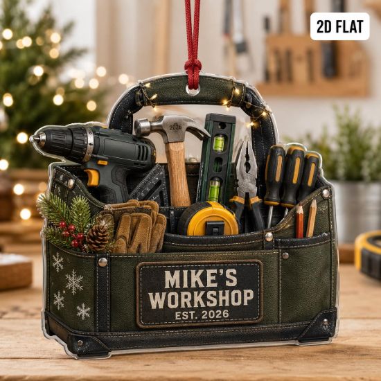 Picture of Personalized Workshop Christmas Ornament, Custom Tool Box Acrylic Ornament, Handyman Gift, Carpenter Keepsake, Builder Holiday Gift 2026