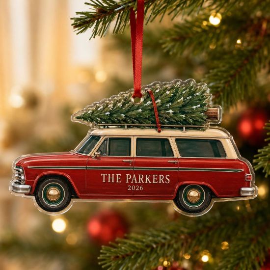 Picture of Personalized Christmas Car Ornament, Custom Family Road Trip Acrylic Ornament, Vintage Station Wagon Gift, Travel Memory Keepsake 2026