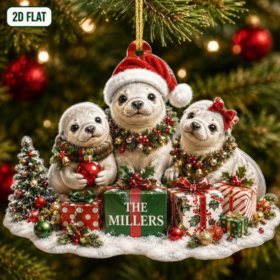 Picture of Personalized Seal Family Christmas Ornament, Custom Ocean Animal Acrylic Ornament, Seal Lover Gift, Marine Life Holiday Keepsake Decor 2026