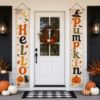 Picture of Halloween Door Banners Set of 2, Trick or Treat Porch Sign, Pumpkin Ghost Hanging Banner, Halloween Front Door Decor, Fall Porch Decoration