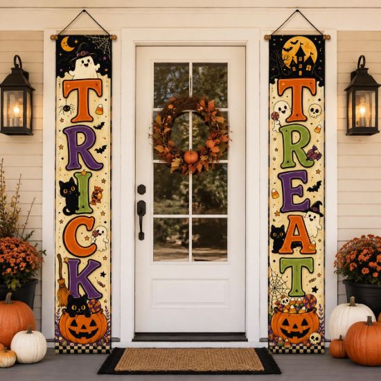 Picture of Trick Or Treat Set Halloween Door Banners, Halloween Porch Decor, Spooky Outdoor Decoration, Front Door Hanging, Home Decor Halloween 2026