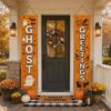 Picture of Ghost Greetings Halloween Door Banners, Halloween Porch Decor, Spooky Front Door Hanging, Fall Outdoor Decoration, Halloween Home Decor