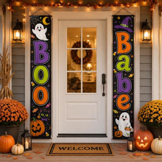 Picture of Set of 2 Halloween Door Banners, Front Porch Decor, Spooky Season Hanging Signs, Halloween Outdoor Decoration, Fall Home Entryway Decorn2026