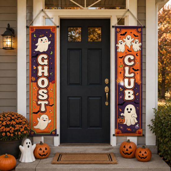 Picture of Ghost Club Halloween Door Banners, Spooky Porch Decor, Halloween Front Door Hanging Sign, Fall Outdoor Decoration, Trick or Treat Home Decor