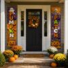 Picture of Set of 2 Halloween Door Banners, Halloween Porch Decor, Spooky Front Door Hanging Signs, Fall Outdoor Decoration, Pumpkin Season Home Decor
