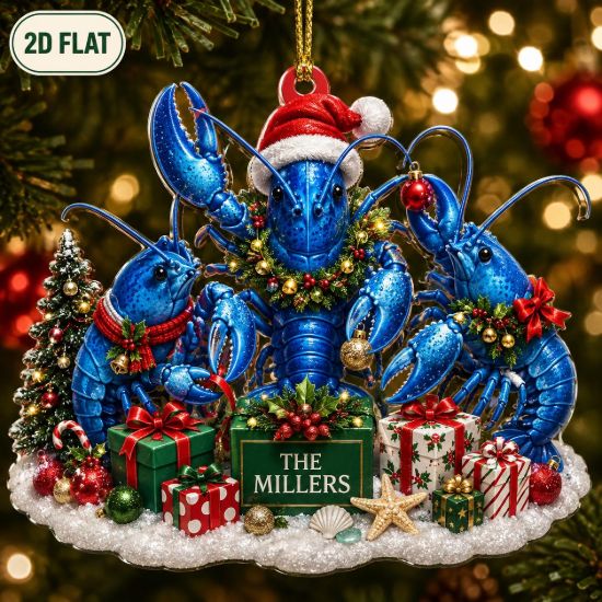 Picture of Personalized Lobster Christmas Ornament, Custom Blue Lobster Family Ornament, Coastal Ocean Lover Gift, Seafood Christmas Holiday Keepsake