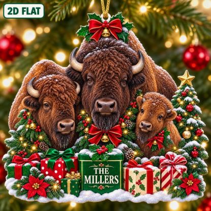 Picture of Personalized Bison Christmas Ornament, Custom American Buffalo Family Ornament, Wildlife Lover Gift, Rustic Christmas Holiday Keepsake Decor