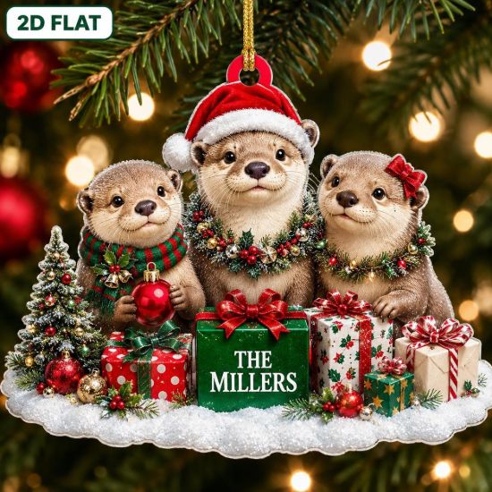 Picture of Personalized Otter Christmas Ornament, Custom River Otter Family Ornament, Wildlife Lover Gift, Cute Animal Holiday Keepsake, Christmas Tree