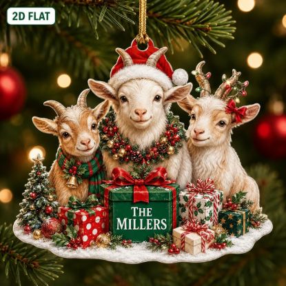 Picture of Personalized Goat Christmas Ornament, Custom Nigerian Dwarf Goat Family Ornament, Farm Animal Lover Gift, Rustic Xmas Holiday Keepsake Decor