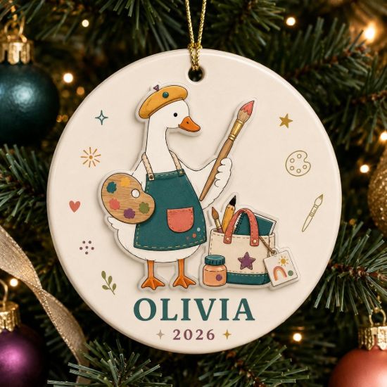 Picture of Personalized Goose Artist 2 Layer Ceramic Ornament, Custom Name Painter Christmas Keepsake, Art Teacher Creative Holiday Gift for Her 2026