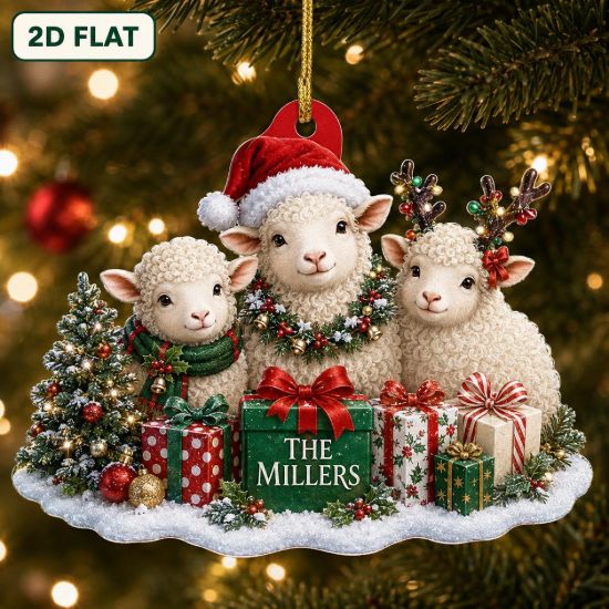 Picture of Personalized Sheep Christmas Ornament, Custom Sheep Family Holiday Keepsake, Farm Animal Lover Gift, Rustic Farmhouse Christmas Tree Decor