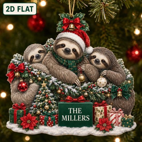 Picture of Personalized Sloth Christmas Ornament, Custom Sloth Family Keepsake, 3 Sloth Holiday Gift, Woodland Animal Lover Decor, Christmas Tree Gift