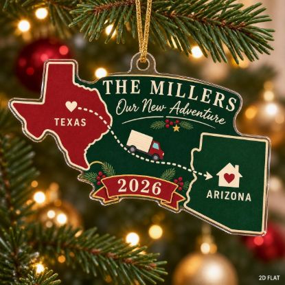 Picture of Personalized  New Home Moving  Christmas Ornament, Custom Moving Keepsake, New Home State Christmas Gift, Our New Adventure Christmas Decor