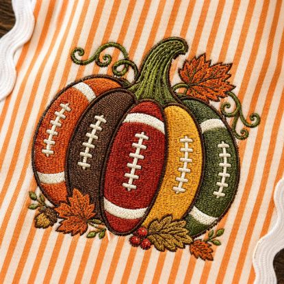 Picture of Football Pumpkin Embroidery Design, Fall Football Machine Embroidery File, Autumn Sports Pumpkin, Thanksgiving Digital Download Pes Dst