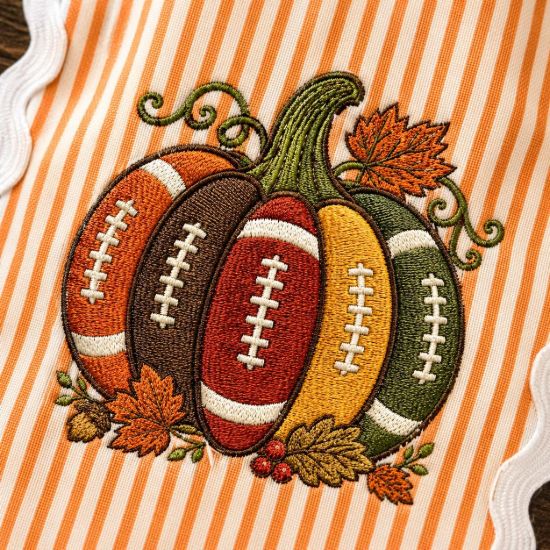 Picture of Football Pumpkin Embroidery Design, Fall Football Machine Embroidery File, Autumn Sports Pumpkin, Thanksgiving Digital Download Pes Dst