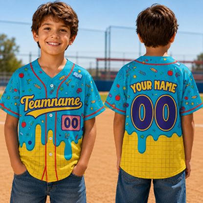 Picture of Personalized Back to School Baseball Jersey, Custom Kids Name Number Shirt, School Doodle Team Jersey, First Day of School Outfit Gift