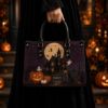 Picture of Personalized Halloween Leather Shoulder Bag, Custom Name Haunted House Purse, Black Cat Pumpkin Bag, Gothic Witch Gift for Her, Spooky Tote