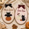 Picture of Personalized Halloween Embroidery Hoop, Custom Kids Name Sign, Cute Bat Ghost Pumpkin Decor, Nursery Wall Art, Spooky Season Gift for Kids