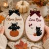 Picture of Personalized Halloween Embroidery Hoop, Custom Kids Name Sign, Cute Bat Ghost Pumpkin Decor, Nursery Wall Art, Spooky Season Gift for Kids