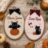 Picture of Personalized Halloween Embroidery Hoop, Custom Kids Name Sign, Cute Bat Ghost Pumpkin Decor, Nursery Wall Art, Spooky Season Gift for Kids