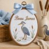 Picture of Personalized Name Embroidery Hoop, Heron Bird Nursery Decor, Custom Baby Name Sign, Baby Boy Wall Art, Woodland Nursery Gift, Kids Room Art